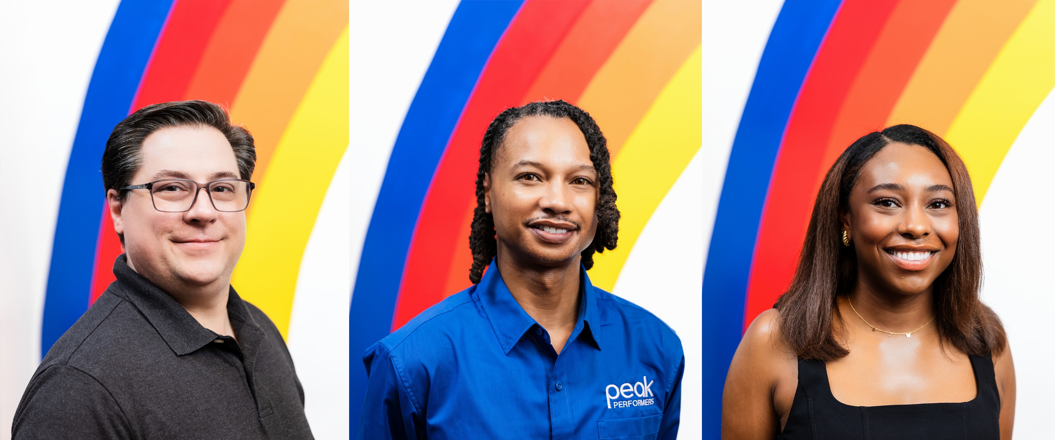 Grid of cohesive team headshots showing consistent lighting, background, and framing across multiple employees with individual personality shining through